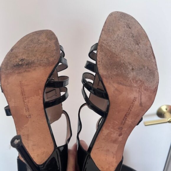 Manolo Blahnik Black Paten Leather Stiletto Heels - Size 40 - Picture 9 of 9